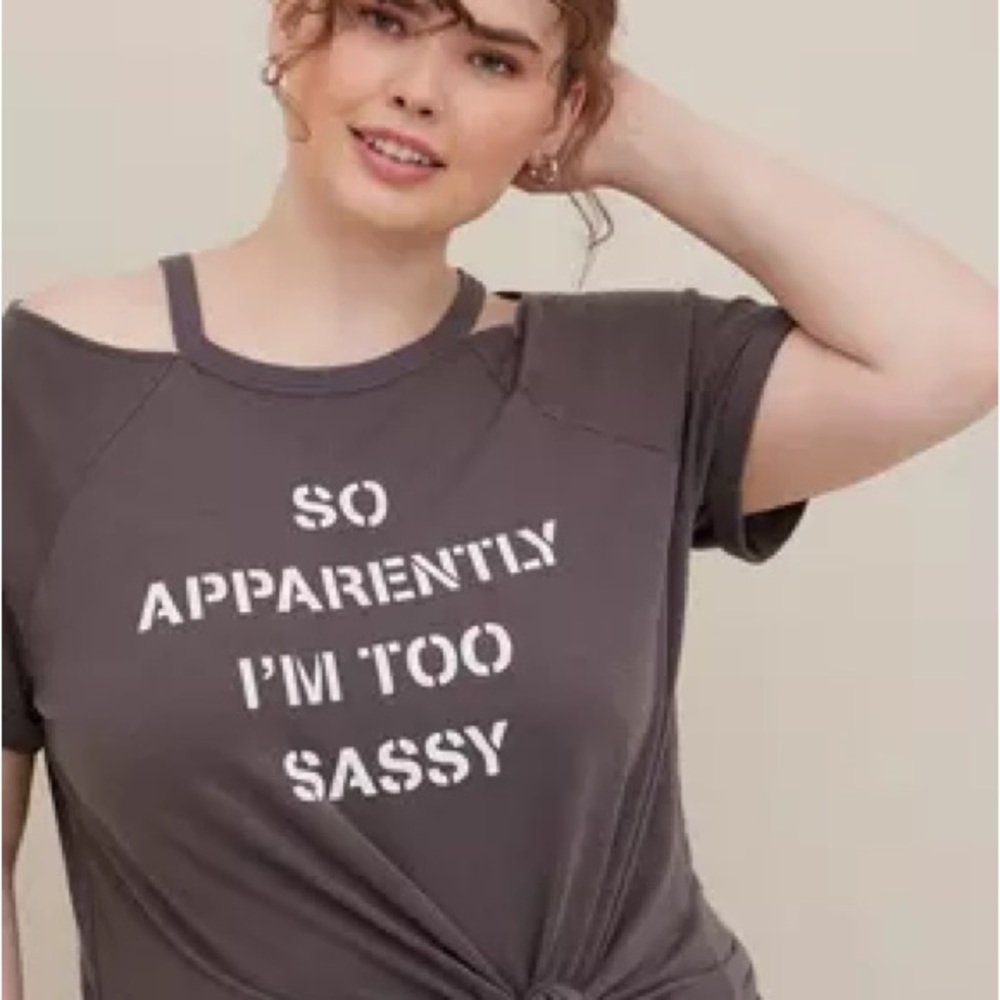 TORRID•’so apparently I’m too sassy’ graphic cold shoulder tee